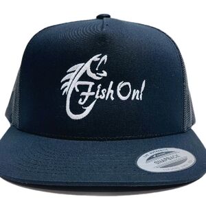 Fish On! Adjustable Snapback Flat Bill Mesh Classic Trucker Hat Cap